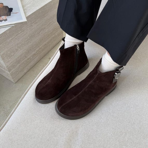 Brown Suede Boots with Wide Toe Box for Women | Brushed Cotton Lining | Side Zipper Design | Lightweight Flexible Sole for Daily Wear