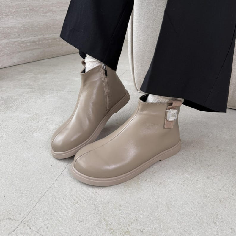 Women's Black Leather Wide Toe Box Boots | Warm Brushed Cotton Lining ...