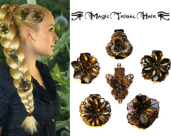 STEAMPUNK HAIR FLOWERS Mix your set of 2-6 x bronze hair & shoe clips! Neo Victorian hair jewelry Gothic Tribal Fusion Belly Dance accessory