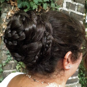 Messy Braided Chignon YOUR HAIR COLOR Undone look hair bun Multi-styling hair braid Wedding bride braided topknot Fantasy hair extensions