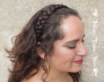 Headband Messy Braid extra flat & slim YOUR HAIR COLOR Braided Grecian hairband with slip-stop Natural hairpiece Boho Wedding Bride braid
