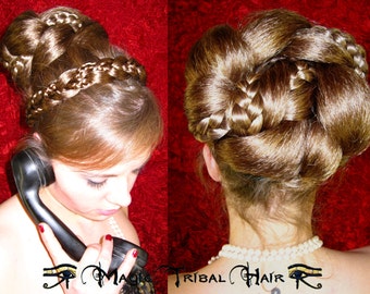 CHIGNON braided wedding HAIR BUN Formal bride hair piece Beehive topknot Fantasy steampunk hair accessory Goth & Renaissance updo hairstyle