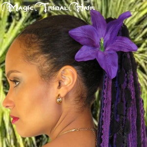 HAIR FLOWER 2 x purple LILY fascinator Goth lily hair jewelry Tribal Belly Dance costume accessory Cosplay Larp hair flowers Boho headpiece