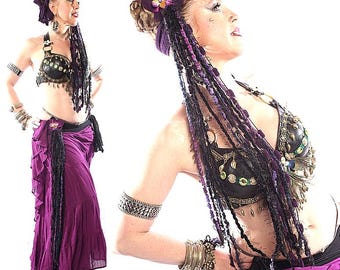 Clip de borla para cadera de danza del vientre "Auroras boreales" para pañuelo de cadera Tribal Fusion, caída del cabello de hilo, disfraz de fantasía Larp, pieza de cabello gótica, joyería