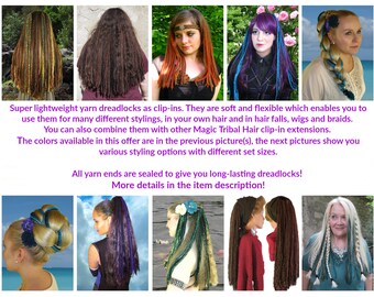 CLIP-IN DREADLOCKS Colorful hippie dreads Boho dread falls Tribal fusion  belly dance dreads extensions Gypsy larp Renfaire costume hair