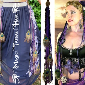 Belly Dance Yarn Falls Tribal Fusion Costume Purple Peacock Tassels