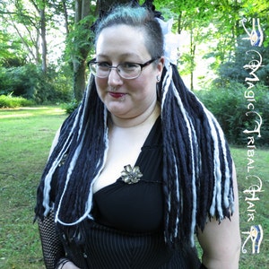WITCH DREADLOCKS HALLOWEEN Vampire costume dread falls 112 grey black yarn dreads Gothic lolita hairpiece Moonchild Goth dreadlocks ponytail