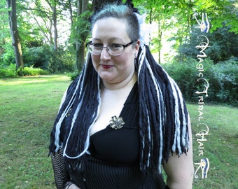 Rastas de bruja para Halloween, disfraz de vampiro, caídas de rastas 112, hilo gris y negro, postizo de lolita gótica, cola de caballo con rastas góticas Moonchild
