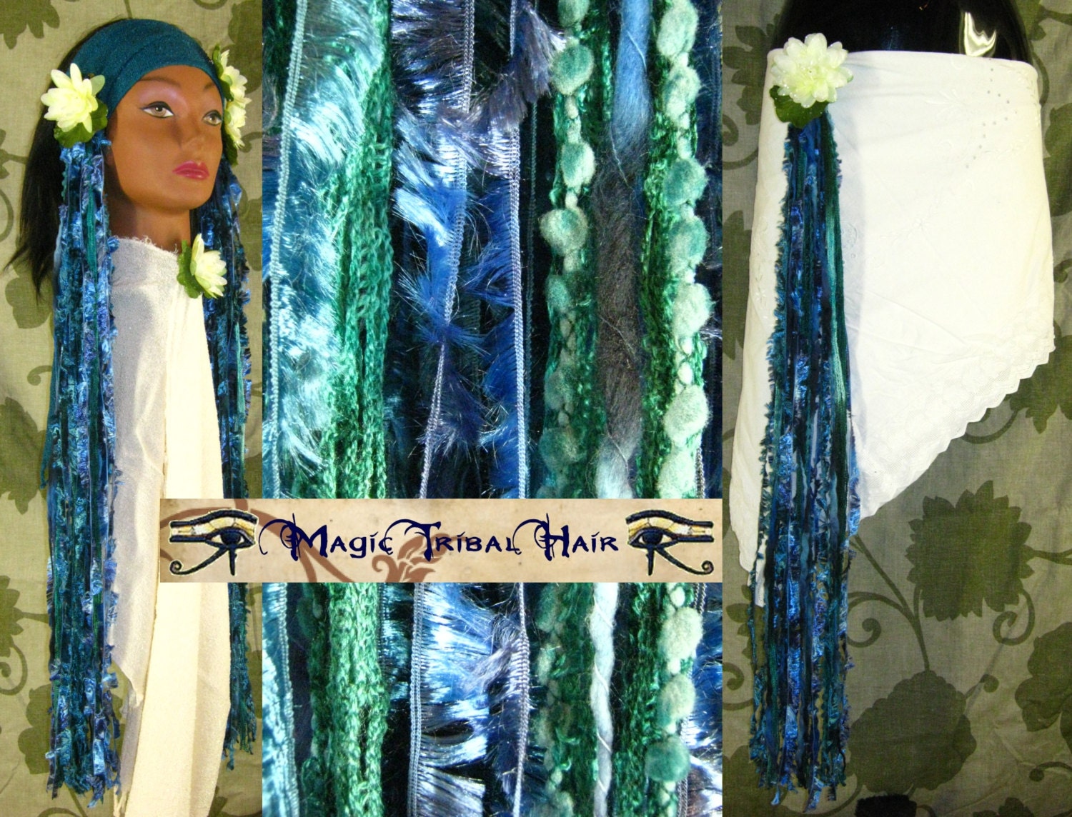 Peacock Feather Mermaid YARN HAIR FALL Fantasy Larp costume accessory