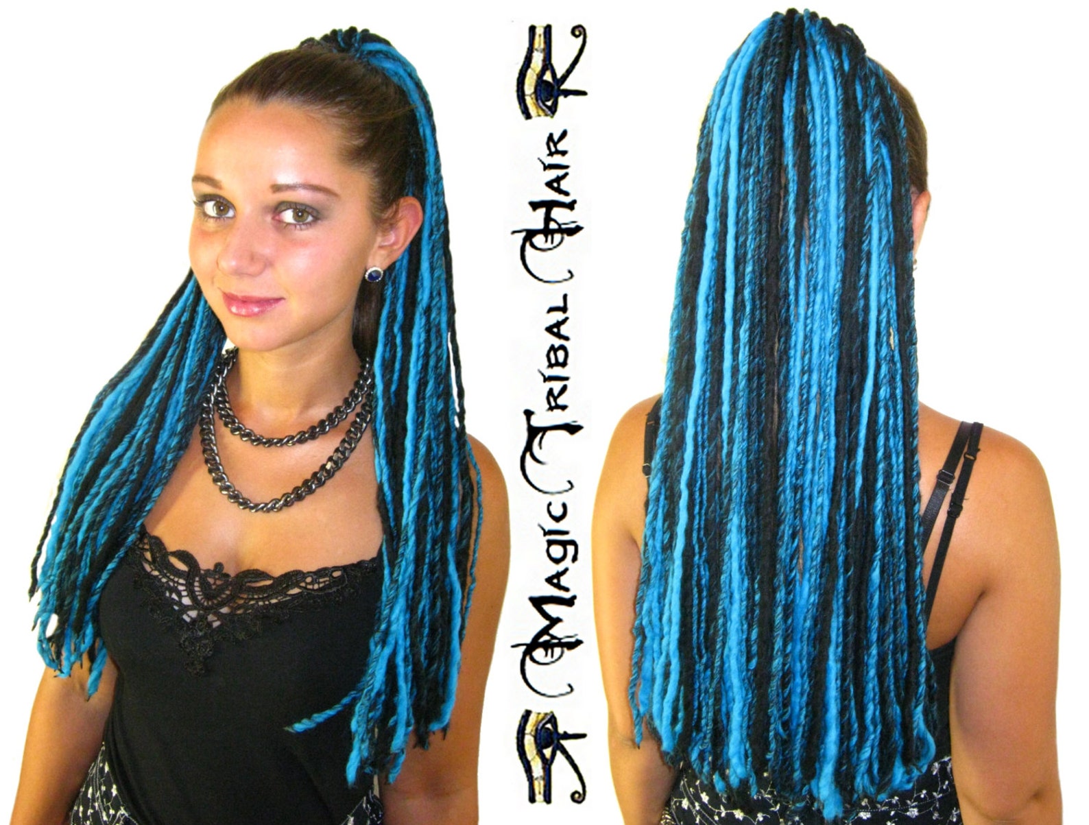 Black Turquoise GOTH DREAD hair FALLS yarn dreadlocks 112 Etsy