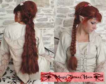 BRAID & HAIR FALLS 2 in 1 hairpiece Your Hair Color wavy hair extensions 22''/55 cm Renaissance wedding hair piece Medieval larp costume wig
