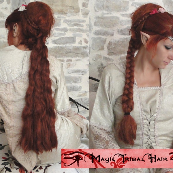 BRAID & HAIR FALLS 2 in 1 hairpiece Your Hair Color wavy hair extensions 22''/55 cm Renaissance wedding hair piece Medieval larp costume wig