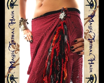 Clip para BORLAS DE CADERA con diseño de dragón plateado "Fuego", clip para cinturón y pañuelo de cadera de fusión tribal, joyería gótica para el cabello, extensiones de cascadas de hilo Renfaire