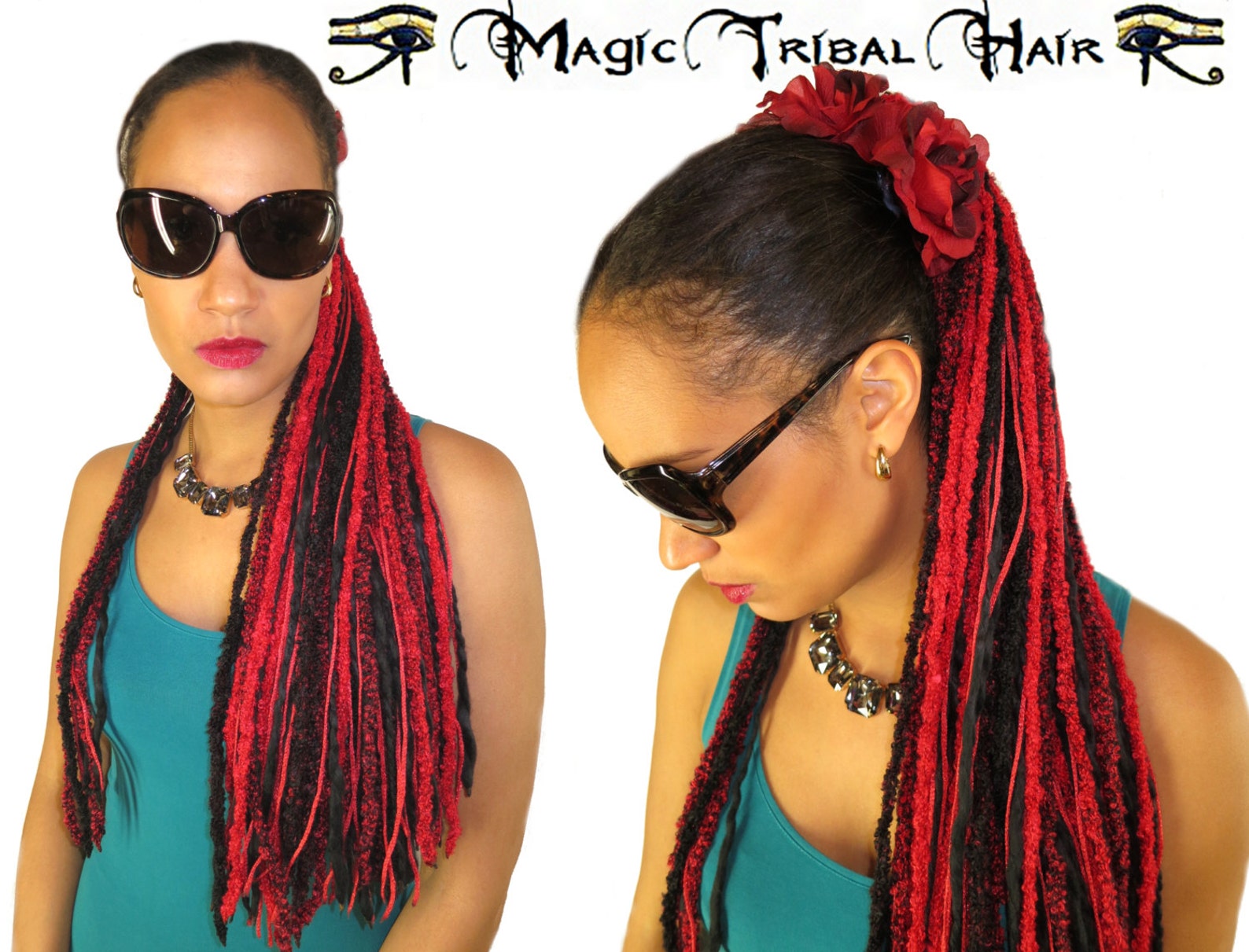 YARN HAIR FALLS red Passion Glamour Tribal Fusion Etsy