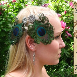 PEACOCK FEATHER Wedding FASCINATOR 2 bridal hair clips Peacock hair piece Bride peacock hair jewelry Prom hair accessory Curled feathers