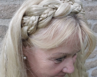 Hair Braid Headband Rapunzel YOUR HAIR COLOR French braided hairband for straight hair Wide boho plait Hair accessory for bride wedding prom