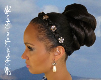 Afro Rose Hair Bun Cover YOUR HAIR COLOR Chignon & braid hair extensions African American wedding twist bun Bride hair piece Clip on topknot