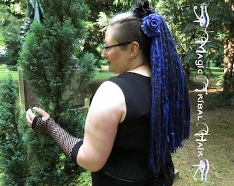 GOTH DREAD FALLS midnight blue & black Dreadlocks 112 single dreads 24''/ 60 cm Gothic Lolita hair piece Goa yarn dreads Fantasy extensions