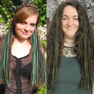 Woodland Fairy Dreadlocks CLIP-IN DREADS Forest witch yarn dread falls green brown teal Elf larp extensions Fantasy Renfaire costume hair