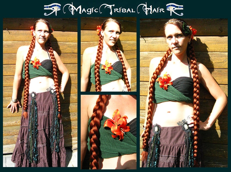 Braids Pigtails YOUR HAIR COLOR Plait Reenactment Norse Viking braided hair falls 90 cm/ 36'' Tribal Fusion Belly Dance hair piece extension image 7