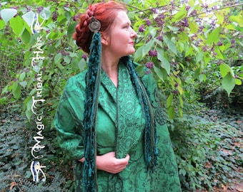 YARN FALLS "Emerald Fairy" Tribal Fusion Belly Dance hip tassels Larp costume accessory Elf Renfaire headpiece Forest Witch hair extensions