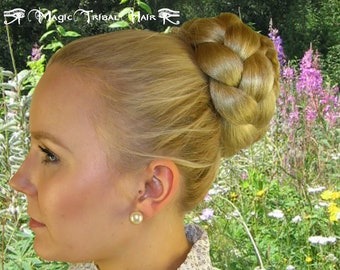 Hair Bun Braided Clip On Chignon YOUR COLOR Topknot Updo Hairpiece