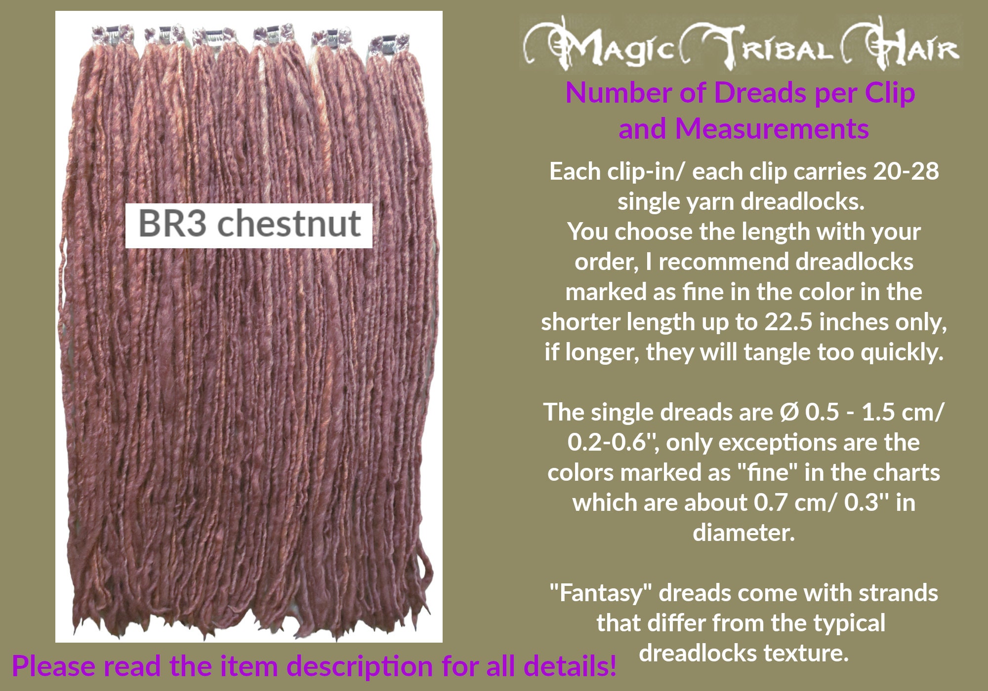 DREADLOCKS BROWNS & COLORS Clip-in Yarn Dreads Steampunk Dread