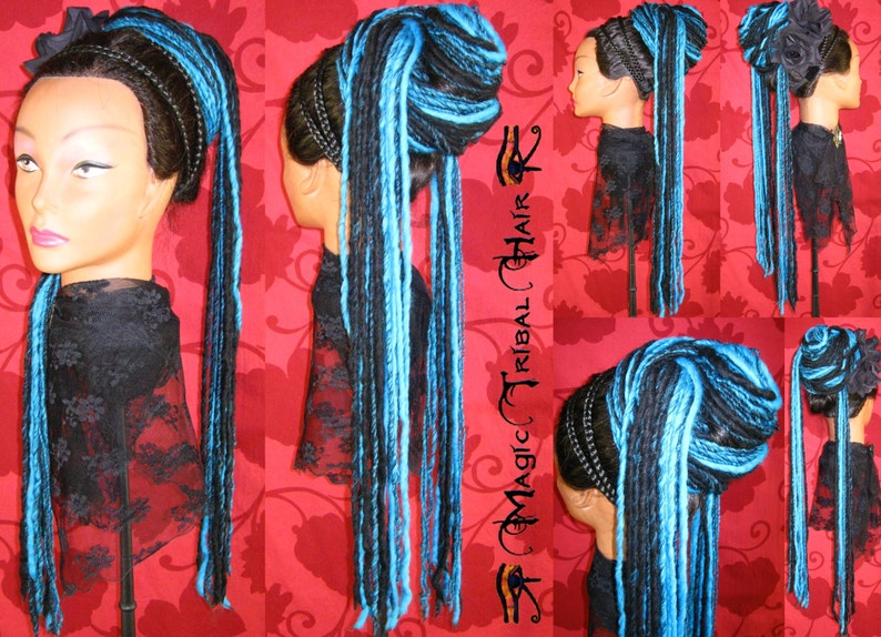 Black Turquoise GOTH DREAD hair FALLS yarn dreadlocks 112 Etsy