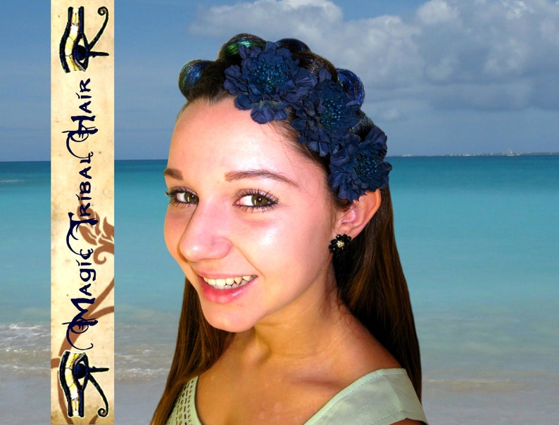 MERMAID HAIR FLOWERS 3 pieces Teal Blue Boho hair jewelry Tribal Fusion Belly Dance hair flowers Gipsy flower hair jewelry Larp accesory
