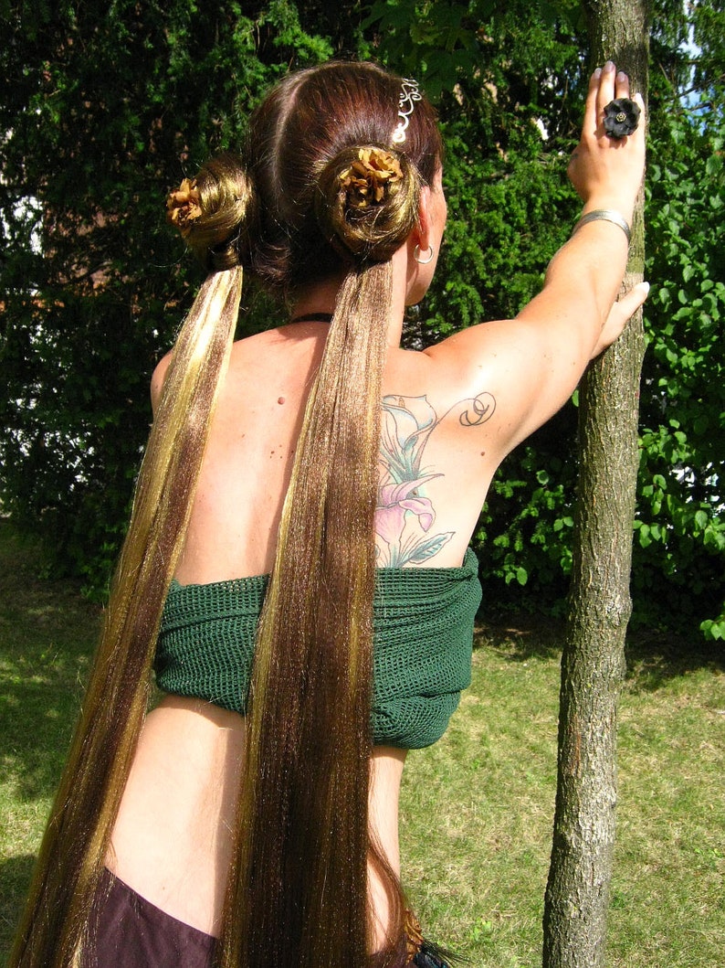 GOTHIC HAIR FALLS 2x ponytail hair piece 39''/100 cm long Custom Color Goth hair braid extensions Tribal Fusion Belly Dance hair accessory image 7