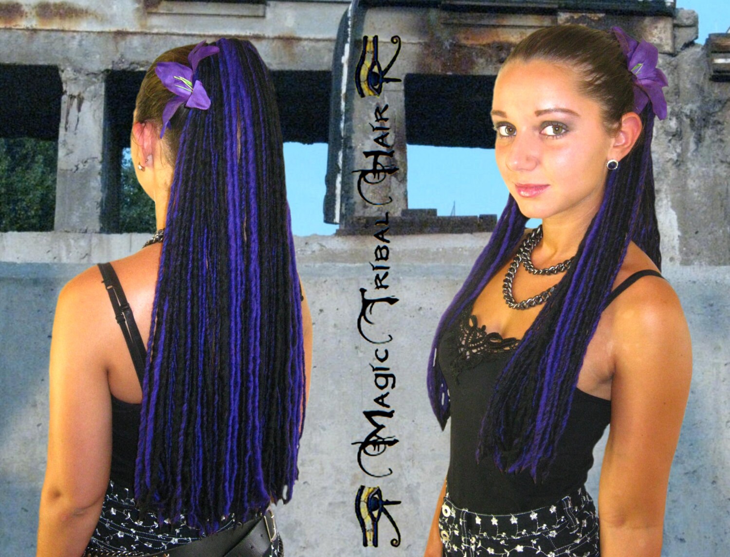 Purple Black GOTH Lolita DREAD yarn hair FALL 112 dreadlocks Etsy