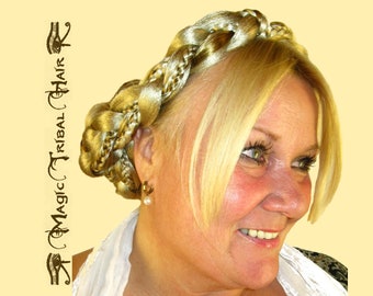 Corona di capelli intrecciati Raperonzolo IL TUO COLORE Treccia rustica per capelli da sposa Extension rinascimentale Acconciatura boho intrecciata Tiara per costume medievale