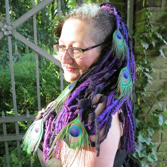 YARN HAIR FALLS Purple Black Peacock Feather Falls Gothic  display picture 2