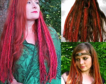 DREADLOCKS HENNA RED Redhead Clip-in dreads Witch wicca dread falls Renaissance larp dreads Steampunk costume hair Renfaire yarn dreadlocks