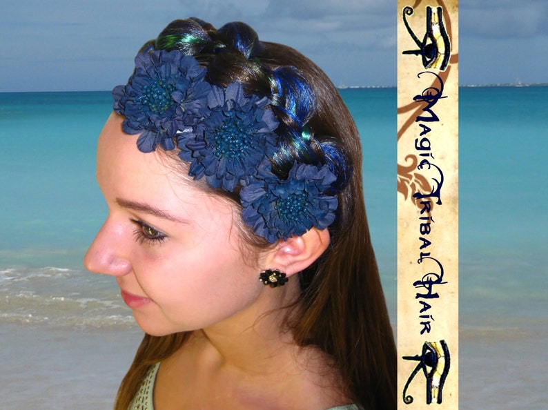 MERMAID HAIR FLOWERS 3 pieces Teal Blue Boho hair jewelry Tribal Fusion Belly Dance hair flowers Gipsy flower hair jewelry Larp accesory