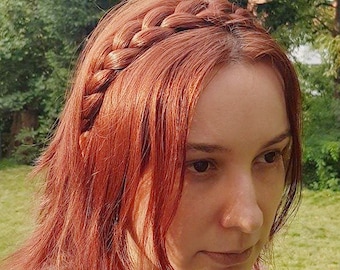 French Braid Headband for straight hair YOUR HAIR COLOR flat braided hairband hairpiece Bride wedding hair accessory Natural boho hairstling