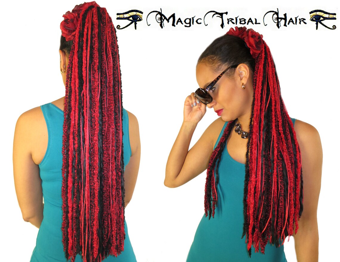 YARN HAIR FALLS red Passion Glamour Tribal Fusion Etsy