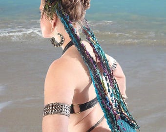 Borlas de fantasía Tribal Fusion SIRMAID para cinturón y cabello "New Paradise" - colores pavo real - accesorio de vestuario de danza del vientre Peluca Yarn Falls