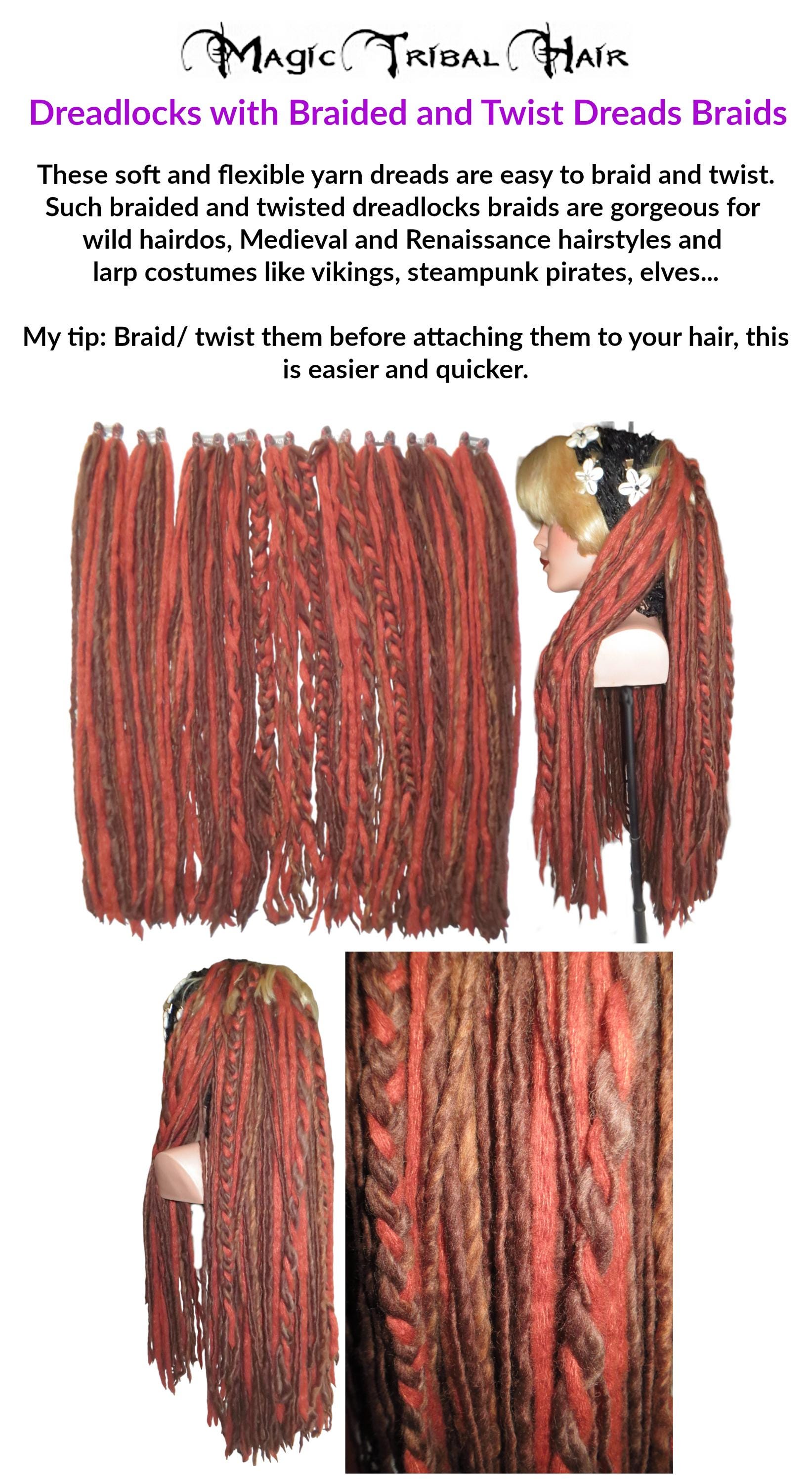 DREADLOCKS BROWNS & COLORS Clip-in Yarn Dreads Steampunk Dread