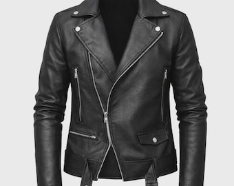 Chaqueta de motociclista de cuero negro hecha a mano - Abrigo de motociclista de piel de vaca estilo Brando