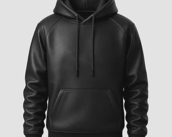 Sudadera con capucha de piel de oveja negra hecha a mano, ropa de calle de lujo