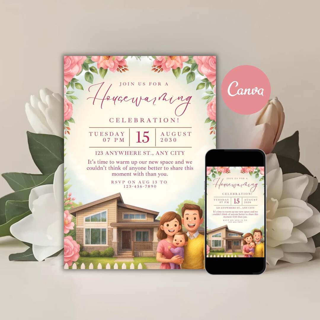 Housewarming Party Invitation Template, Editable Canva Invite (digital ...