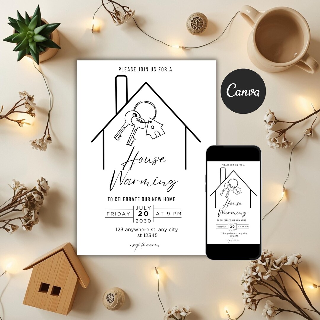 Minimalist Housewarming Invitation Template, New Home Keys Card (canva ...