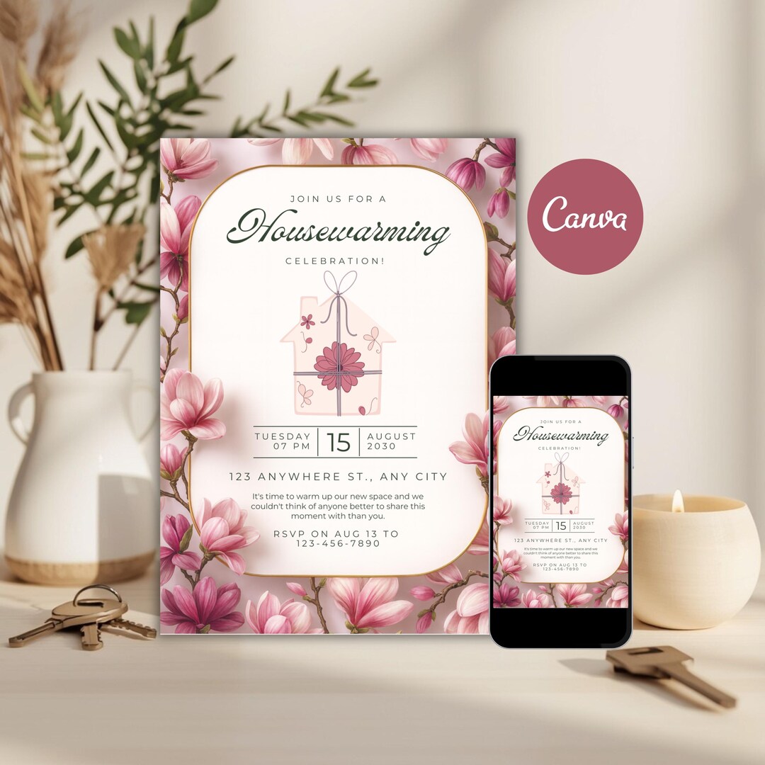 Floral Housewarming Invitation Template, Canva Editable (digital ...