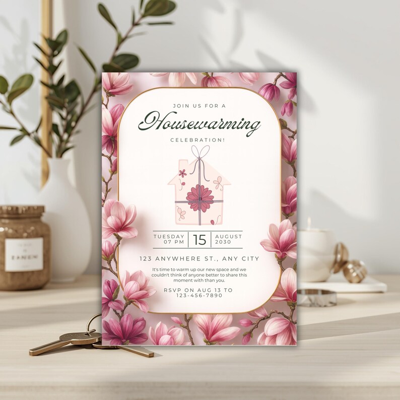 Floral Housewarming Invitation Template, Canva Editable (digital ...