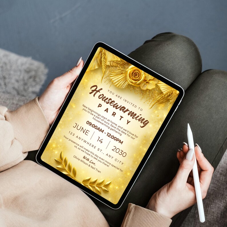 Luxe Gold Housewarming Invitation, Elegant Floral Canva Template ...