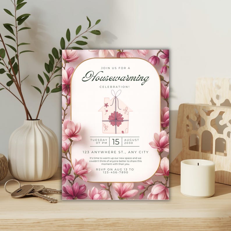 Floral Housewarming Invitation Template, Canva Editable (digital ...