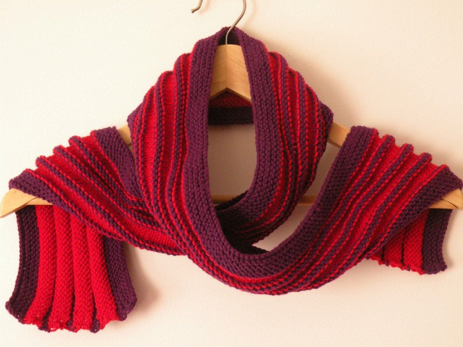 Hand Knit Scarf Ridged Scarf in Red and Purple - Etsy