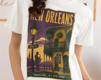 New Orleans 250th Anniversary Shirt, Louisiana America 250 Vintage Tee, Comfort Colors 1717, Jazz Lover Gift, NOLA French Quarter Shirt