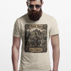 Dost Thou Even Hoist Medieval Gym Retro T-Shirt Sand